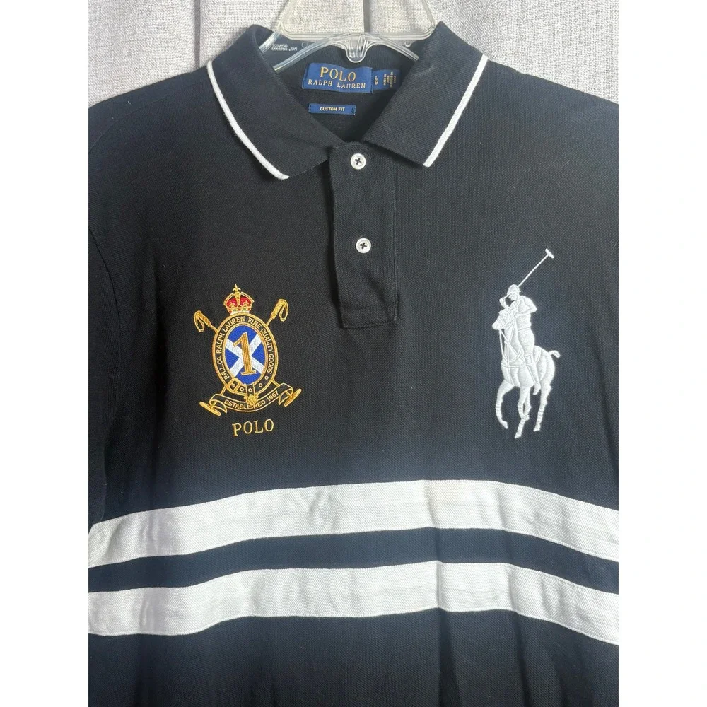 Polo Ralph Lauren Mens Custom Fit Big Pony Crest Polo Shirt Black White Large